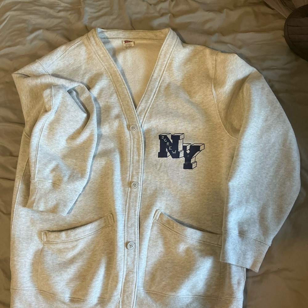 J. Crew Heritage 14 oz. Fleece NY Graphic Cardigan Gray Sweatshirt Men’s XL